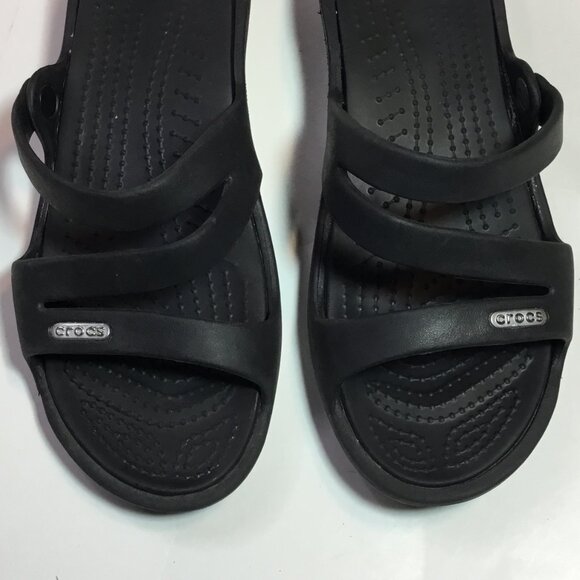 Crocs Women’s Size 6 Patricia Slip-On Strappy Slides Sandals Wedge Heel Black - Picture 5 of 8